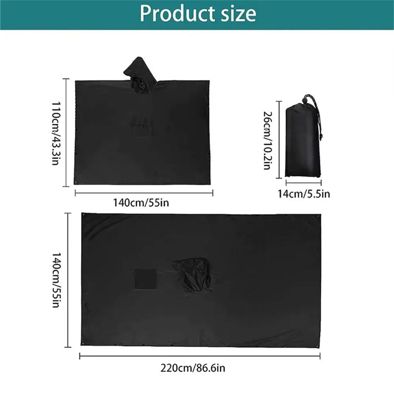 Capa de Chuva Militar 3 em 1 Impermeável com Capuz – Poncho para Camping, Trilhas, Pesca, Moto e Tenda Portátil