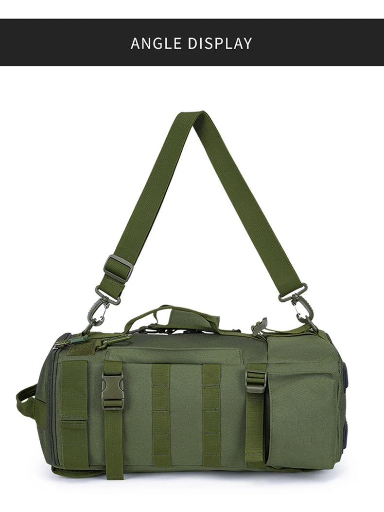 Mochila Tática de Pesca Multifuncional com Suporte para Vara – Bolsa Molle para Equipamentos, Camping e Trilhas