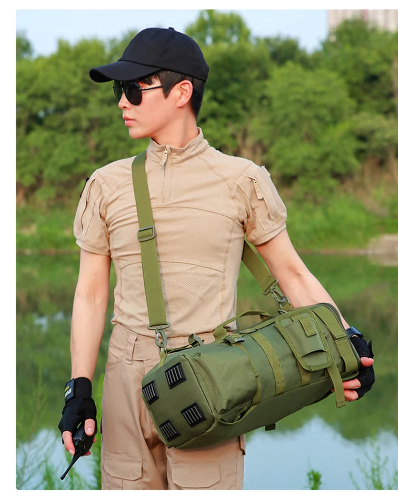 Mochila Tática de Pesca Multifuncional com Suporte para Vara – Bolsa Molle para Equipamentos, Camping e Trilhas