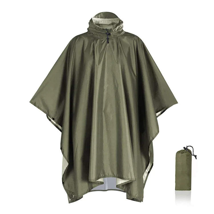 Capa de Chuva Militar 3 em 1 Impermeável com Capuz – Poncho para Camping, Trilhas, Pesca, Moto e Tenda Portátil