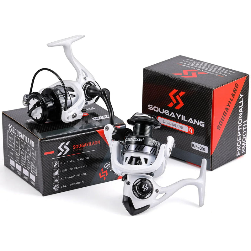 Molinete de Pesca Sougayilang Spinning 11+1BB | Velocidade 5.2:1 | Arrasto 8kg | Carpa, Tilápia, Mar e Água Doce | Manivela em EVA