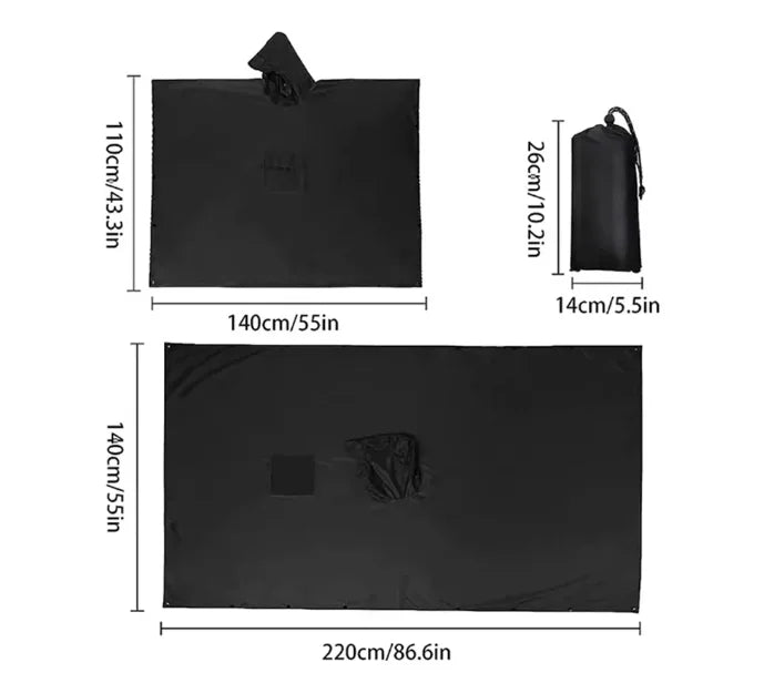 Capa de Chuva Militar 3 em 1 Impermeável com Capuz – Poncho para Camping, Trilhas, Pesca, Moto e Tenda Portátil