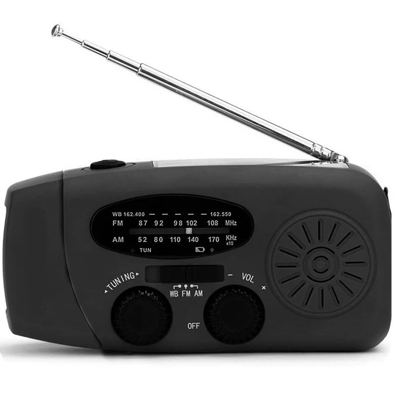 Rádio AM/FM e Manivela - Lanterna de Emergência LED – Power Bank com Geração Manual de Energia para Resgate e Sobrevivência