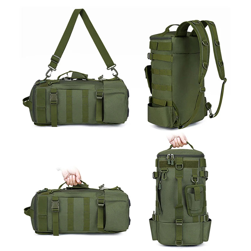 Mochila Tática de Pesca Multifuncional com Suporte para Vara – Bolsa Molle para Equipamentos, Camping e Trilhas