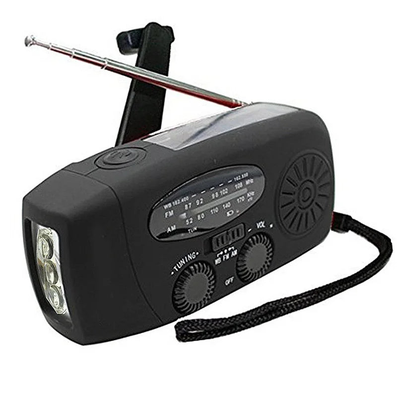 Rádio AM/FM e Manivela - Lanterna de Emergência LED – Power Bank com Geração Manual de Energia para Resgate e Sobrevivência