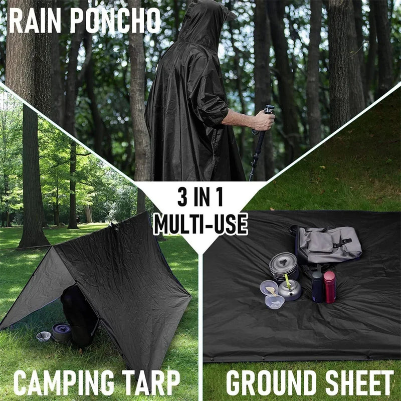 Capa de Chuva Militar 3 em 1 Impermeável com Capuz – Poncho para Camping, Trilhas, Pesca, Moto e Tenda Portátil