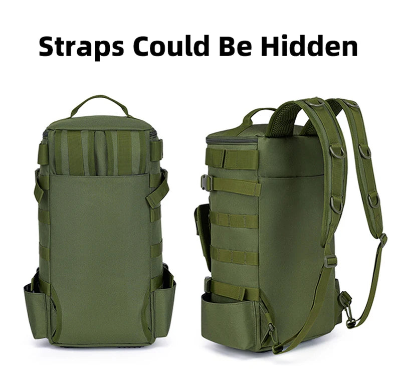 Mochila Tática de Pesca Multifuncional com Suporte para Vara – Bolsa Molle para Equipamentos, Camping e Trilhas