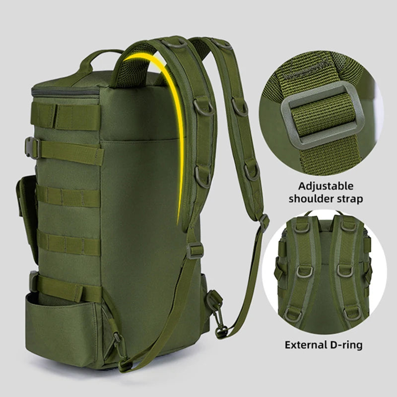 Mochila Tática de Pesca Multifuncional com Suporte para Vara – Bolsa Molle para Equipamentos, Camping e Trilhas