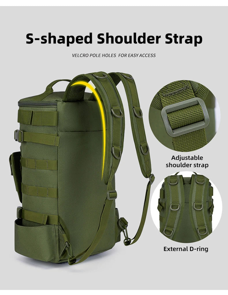 Mochila Tática de Pesca Multifuncional com Suporte para Vara – Bolsa Molle para Equipamentos, Camping e Trilhas